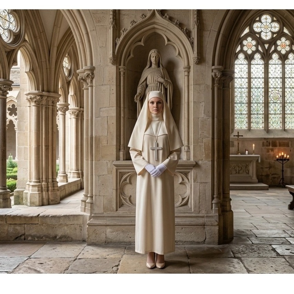 Nun Adult Costume Dress Rubies Opus Collection White Headpiece Cross OS
